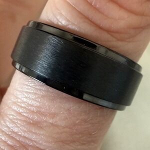 Men's Black Titanium Wedding Band Brushed Finish Beveled Edges Ring